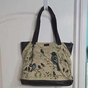 Chala Elegant Bird Design Tote Bag - Black and Cream